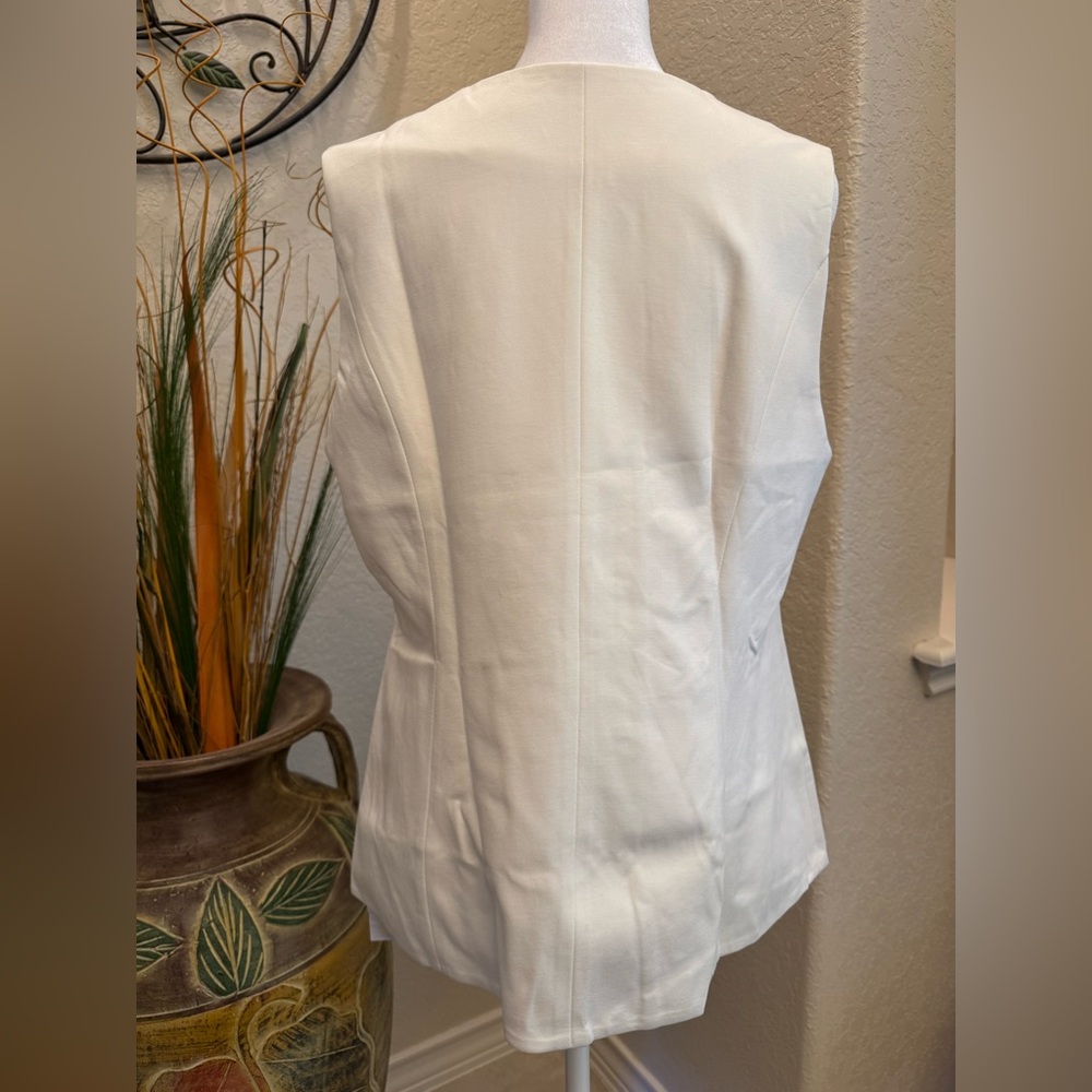 NWT OGL White Sleeveless Longline Button-Up Vest/Waistcoat Women’s Size Large - Picture 3 of 14